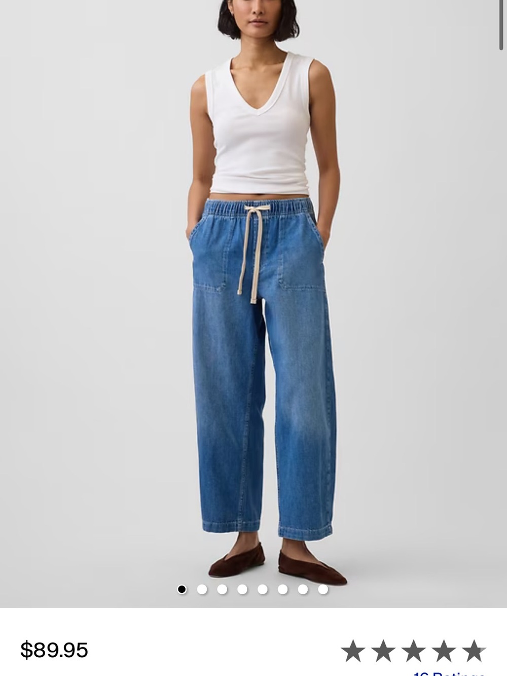 Relaxed Drawstring Wide-Leg Jeans - Blue